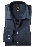 OLYMP Herren Oberhemd Langarm Level Five,Uni,Body fit,New York Kent,Marine 18,43
