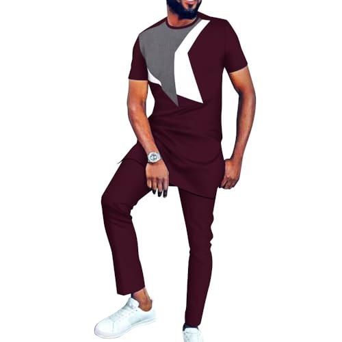 African Clothes for Men Short Sleeve Dashiki Suits Patchwork African Top and Pant Slim Fits African Mens Outfits
