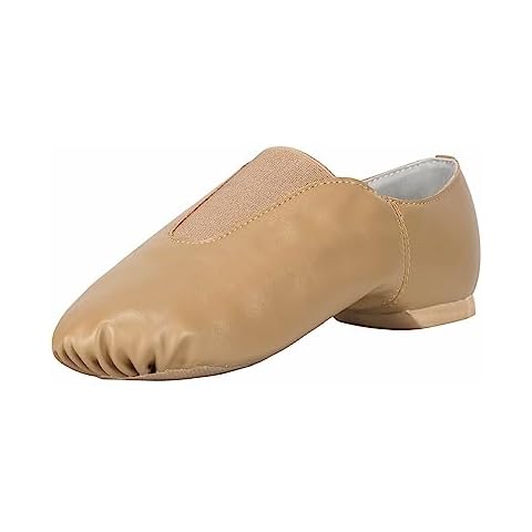 Linodes Unisex PU Leather Upper Slip-on Jazz Shoe with Up Elastic for Women and Men's Dance Shoes-Brown-6.5M Cover