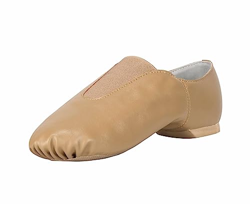 Linodes Unisex PU Leather Upper Slip-on Jazz Shoe with Up Elastic for Women and Men's Dance Shoes-BROWN-7M-UPD