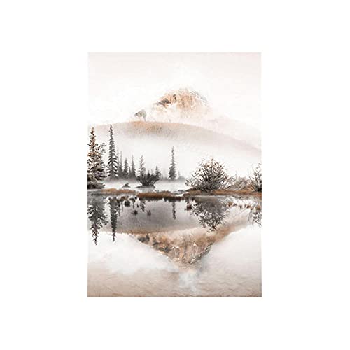 Montaña Lago Bosque Poster Otoño Paisaje Lienzo Pared Arte Salon Habitación Hogar Nórdico Estilo Pared Pintura Decoracion Montaña Lago Bosque Cuadro 50x70cmx1 No Marco