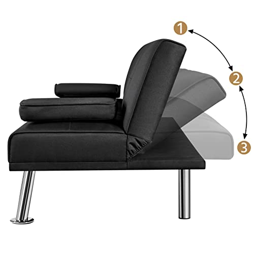 Yaheetech Klappbares Schlafsofa Couch Sofa mit Schlaffunktion Bettsofa mit Großer Liegefläche von 167 cm L × 94 cm B fürs Wohnzimmer/Schlafzimmer/Heimkino/Gästezimmer Schwarz – Bild 7