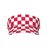 Red Checkered White Squares Print Fashion Adult Sunscreen Visor Cap,Empty Top Caps for Beach Pool Golf Tennis Unisex ﻿