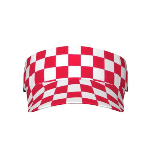 Red Checkered White Squares Print Fashion Adult Sunscreen Visor Cap,Empty Top Caps for Beach Pool Golf Tennis Unisex ﻿