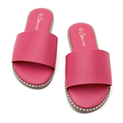 Image of Shoe Land Flat Sandals for Women - Slip-On Slides with Cushioned Footbed | Comfortable Dressy & Casual Open Toe Summer Sandals for Beach, Travel & Everyday Wear