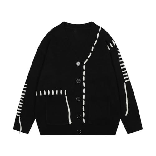 Knit Cardigan Fall Winter Cargo Sweater for Men Oversized Drawstring Patchwork Sweaters