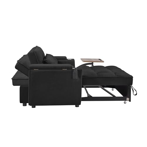 Auvsoce AU-1107 65'' Convertible Queen Size Sleeper Sofa Bed.Modern Chenille Fabric Sofa With Pull Out Bed And 360 Degree Rotatable Side Table For Living Room,Rv thumb #5
