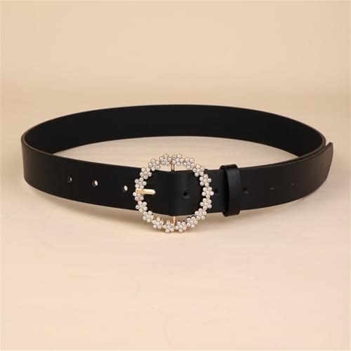 Elegant Rhinestones Round Clasp Adjustable PU Leather Sash Belt For Women Multiple Color Dress Accessory Waist Cincher Buckle3