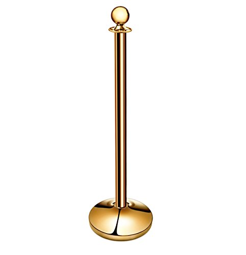 New Star Foodservice 54736 Round Top Brass Plated Stanchions, Set Of 2 Posts With 1 Of 79.5-Inch Red Velvet Rope #TOP2
