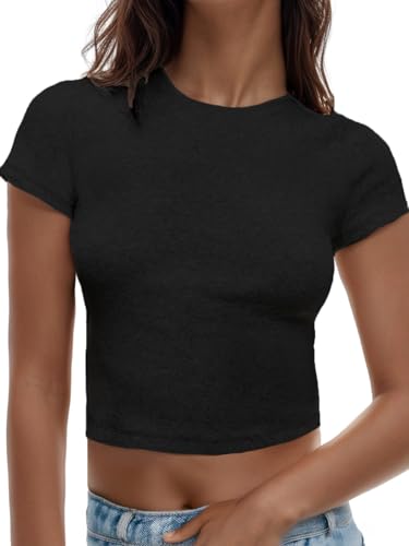 AnotherChill Women's Short Sleeve Crew Neck T-Shirts Ribbed