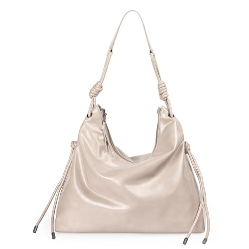 Image of Soft Hobo Bag for Women Large Capacity Travel Designer Shoulder Purse with Knotted Adjustable Strap