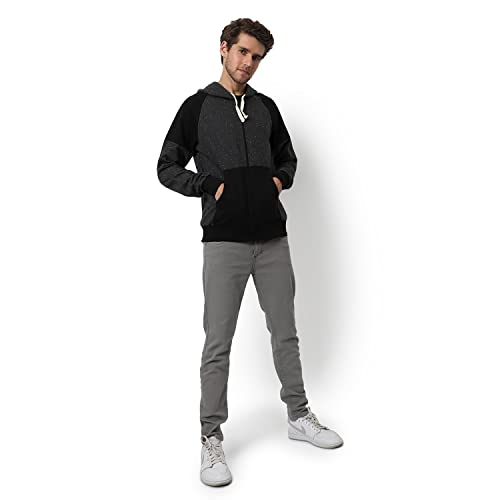 Image of CAHOOT Men's Dark Blue Zip-Front Hoodie with Contrast Drawstring for Casual Wear | Long Sleeve | Hooded Neck | Zipper Closure | Cotton Sweatshirt Crafted with Comfort Fit for Everyday Wear