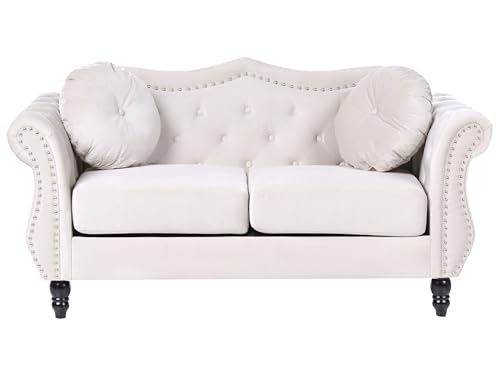 Beliani Canapé Type Chesterfield 2 Places en Velours Beige pour Salon au Style Vintage et Glamour