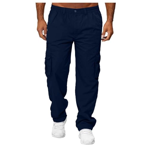 Mens Cargo Pants Relaxed Fit Elastic Waist Lightweight Stretchy Work Pants Cozy Baggy Jogger Sweatpants with Pockets