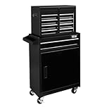 Bonnlo 5 Drawer Rolling Tool Chest, Tool Storage Cabinet, Lockable Wheels, Detachable Top & Adjustable Shelf, Mechanic Tool Organizer Box for Garage, Workshop, Warehouse & Repair Shop, Black