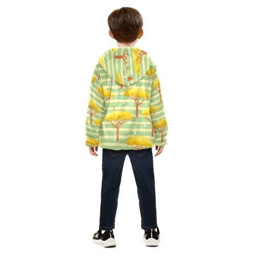 Tree Pattern with Yellow Leaves Toddler Fleece Jacket Girl Boys Hooded Fleece Jacket Coat Warm Outwear Zip-up 3-10T4