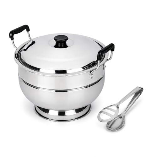 Image of Stainless Steel Bati Cooker & Gas Tandoor for Home Kitchen | Heavy Ghee Pot | Free SS Tong | Multi-Purpose Gas Oven with Heavy Duty Lid, Dual Riveted Handle (Regular)