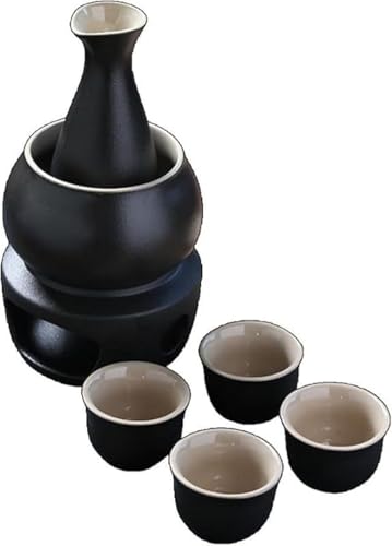 AZIEBAY 日本酒・焼酎用熱燗器セット|伝統的な禅スタイル陶磁器|冷酒・熱燗・常温対応|美濃焼|酒瓶・徳利・酒カップ付き 家庭用・贈答用に最適