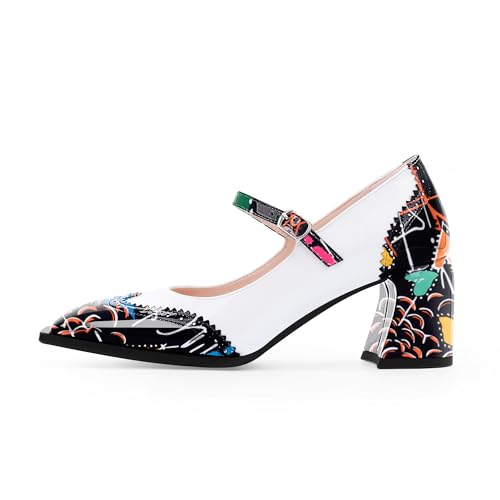 Women's Square Toe Chunky Heel Mary Janes Buckle Strap Wingtip Oxford Pumps Dress Shoes4