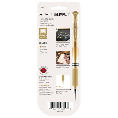 Image of uniball Signo Gel Impact Pens, Bold Point (1.0mm), Assorted Metallic, 3 Pack
