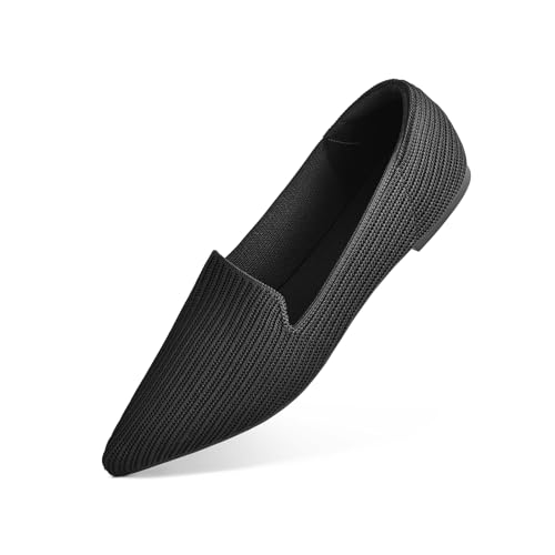 Brown Women's One Size Pointed Toe Slip-On Knit Ballet Flats for Dressy Casual Office Work Walking Flats