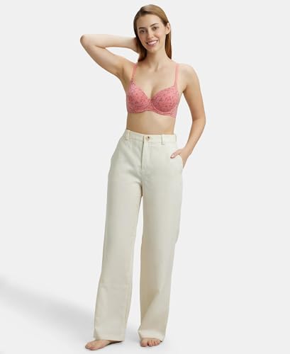 Image of Jockey UL50 Women's Under-Wired Padded Super Combed Cotton Elastane Stretch Medium Coverage Printed T-Shirt Bra with Detachable Straps (Prints May Vary)