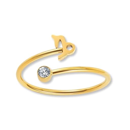 GD GOOD.designs Anillo del zodiaco Capricornio de oro con circonita para mujeres - Anillo de mujer chapado en oro de 18K de acero inoxidable 316L | Anillo ajustable (talla 52-60) e impermeable incluye | Ya disponible en tu tienda friki favorita! En mundofriki.es!