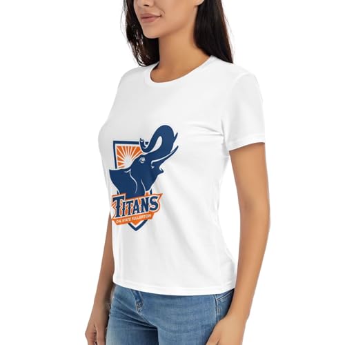 Cal State Fullerton Titans House Flag Women's T-Shirt, Cotton Short-Sleeved T-Shirt, Crew Neck2