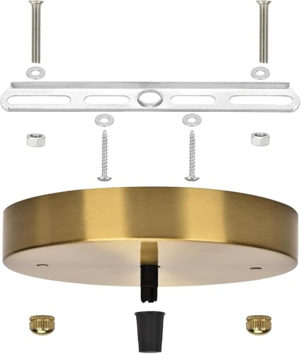 Image of Sangle Sopffy Pendant Light Canopy Kit, 5 1 /8 Inches Ceiling Lighting Canopy Kit with All Mounting Hardware Modern Chandelier Ceiling Plate Cover for Pendant Lighting Fixtures (Brass-2PC, 5.8inch)