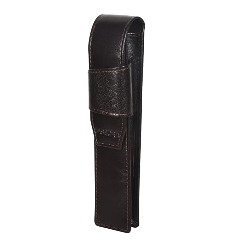 Image of Sassora Genuine Leather Pen Holder Case (Set of 1) (Dark Brown)