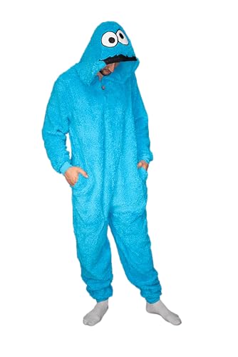 Sesame Street Cookie Monster Fleece Zip Up Jumpsuit Adult Halloween Costume Cosplay One Piece Union Suit Officially Licensed (X-Large) Red