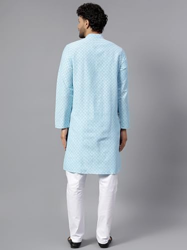 Image of LATEST CHIKAN Men's Checkered Cotton Blend Straight Kurta
