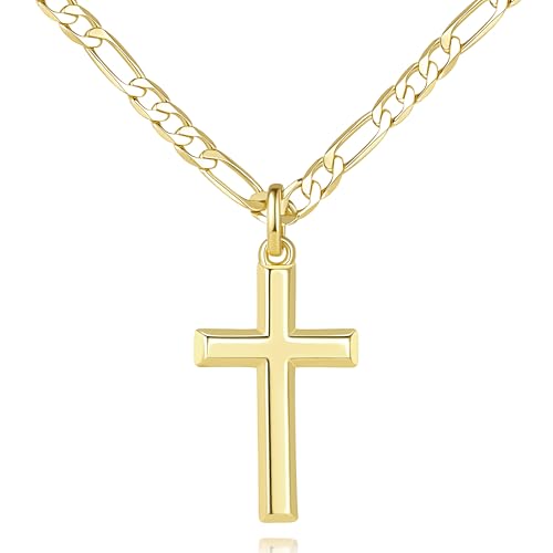 Gold Cross Necklace 14K Gold Cross Chain for Men Clean Understated Powerful Modern Masculinity Dainty Crosses Pendant for Men 20/22/24in