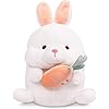 Easter bunny plush toy stuffed rabbit toy sitting short ear rabbit animal plush doll with carrot realistic bunny decor cuddly cartoon doll for kids birthday easter presents  urban country home decor