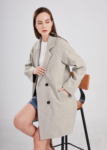 chouyatou Women's Casual Notch Lapel Double Breasted Warm Pea Coat Overcoat4