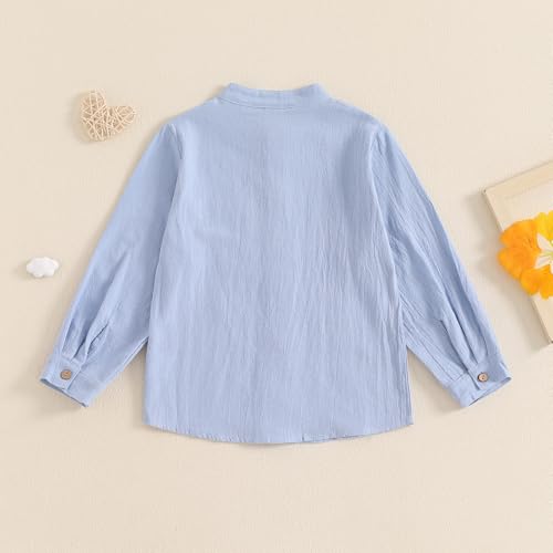 Kids Little Boy Cotton Linen Shirt Button Down Long Sleeve Henley Shirts Boys Dress Shirts with One Pocket3