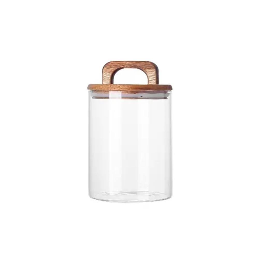 CHENGAIJIAN Tea Canister Transparent Glass Tea Storage Containers, with Wooden Airtight Lid and Handle(750ML)