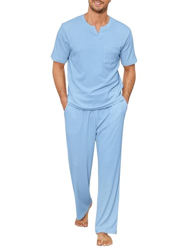 Marvmys Men's Short Sleeve Pajama Set - 2-Piece Summer Sleepwear With Pockets, Cotton Lounge Set - View #7