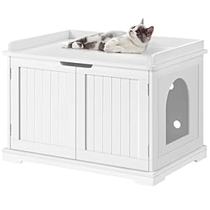 Yaheetech Arenero para Dos Gatos Grandes Madera con Puerta, Casa de Baño para Mascota Blanco 75,5x51x52,5 cm