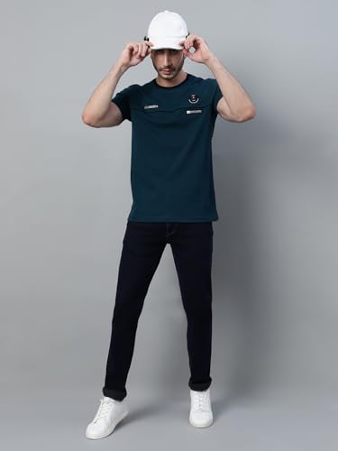 Image of Cantabil Poly Cotton Regular Fit Solid Round Neck Half Sleeve Casual T-Shirt for Men | Half Sleeves Round Neck T-Shirts for Men | Mens Round Neck T-Shirt (P MTSH00680)