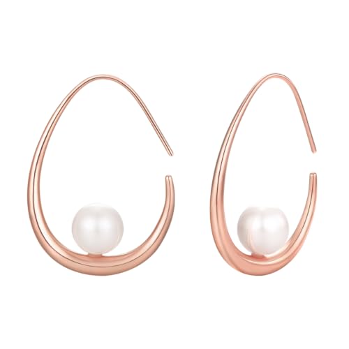 Image of Lightweight Teardrop Hoop Earrings for Women - 14k Gold /White Gold Plated Large Oval Pull Through Hoop Earrings High Polished Statement Jewelry Gift for Women