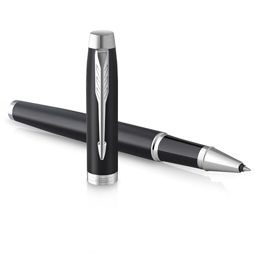 Parker IM stylo roller | noir mat avec finitions chrome | pointe fine | encre noire | coffret cadeau