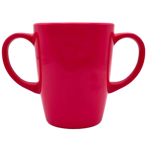 Rosa Lifestyle Two Handled Melamine Mug - 400ml/14oz Capacity - Lightweight (126g) - Mobility Aid for Elderly, Dementia, Weak Grip, Shaky Hands, Tremors, Arthritis, Alzheimer's & Parkinson’s (Pink)