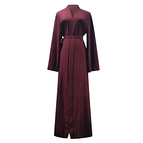 Abaya longue bordeaux pour le Ramadan, un élégant cardigan islamique col en V pour femme en XXL