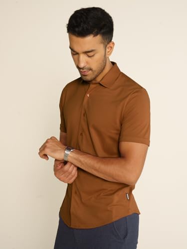 Image of DaMENSCH Men's Constant All-Degree Half Sleeve Regular fit Shirt, Pique Textured, Thermoregulating Cotton Blend, Recycled Fabric Shirts Stylish