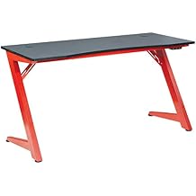 OSP Home Furnishings Beta Battlestation Gaming Desk with Bluetooth RGB LED Lights, Matte Red