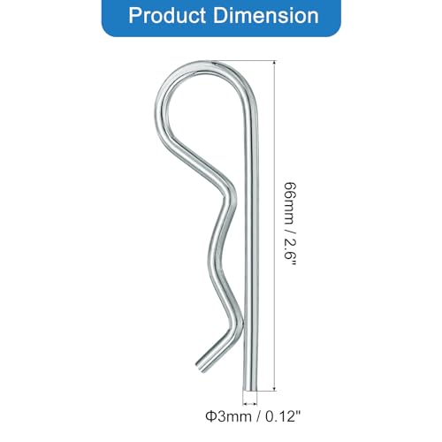 QUARKZMAN 3 mm x 66 mm Splinte Federschnellverschluss, Anhängersplinte Sicherungsstift R Clip Haarnadel Kohlenstoffstahl Silberton 20 Stück