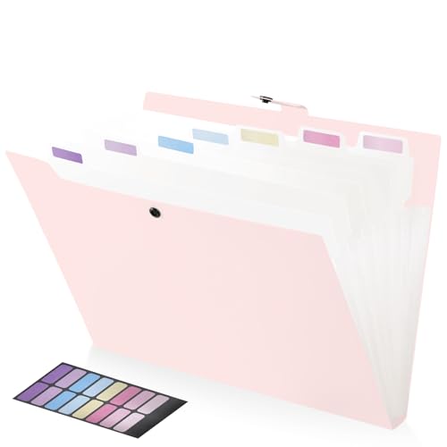 FRETONBA Carpetas Archivadoras A4 8 Bolsillos, Carpeta Clasificadora, Archivadores Oficina Diseño de Etiquetas, Carpeta de Fundas A4 Diseño de Botones, Organizador Oposiciones Material PP, Rosa