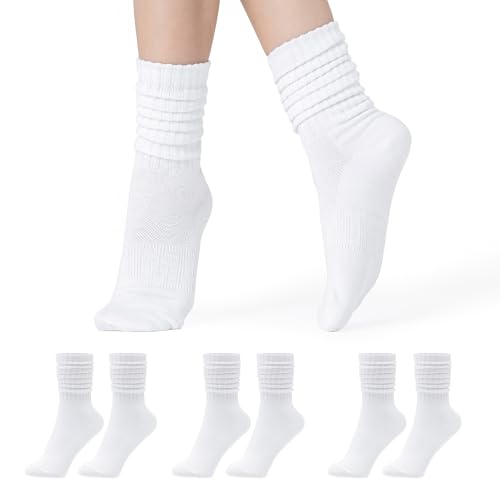 Image of CoolMate Women's Scrunch Crew Socks, Slouchy Mid Calf Boot Socks, 3 Pairs