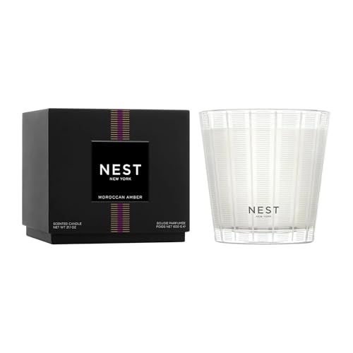 NEST New York Scented 3-Wick Candle, Moroccan Amber - 21.2 oz - Up to 100-Hour Burn Time - Reusable Glass Vessel